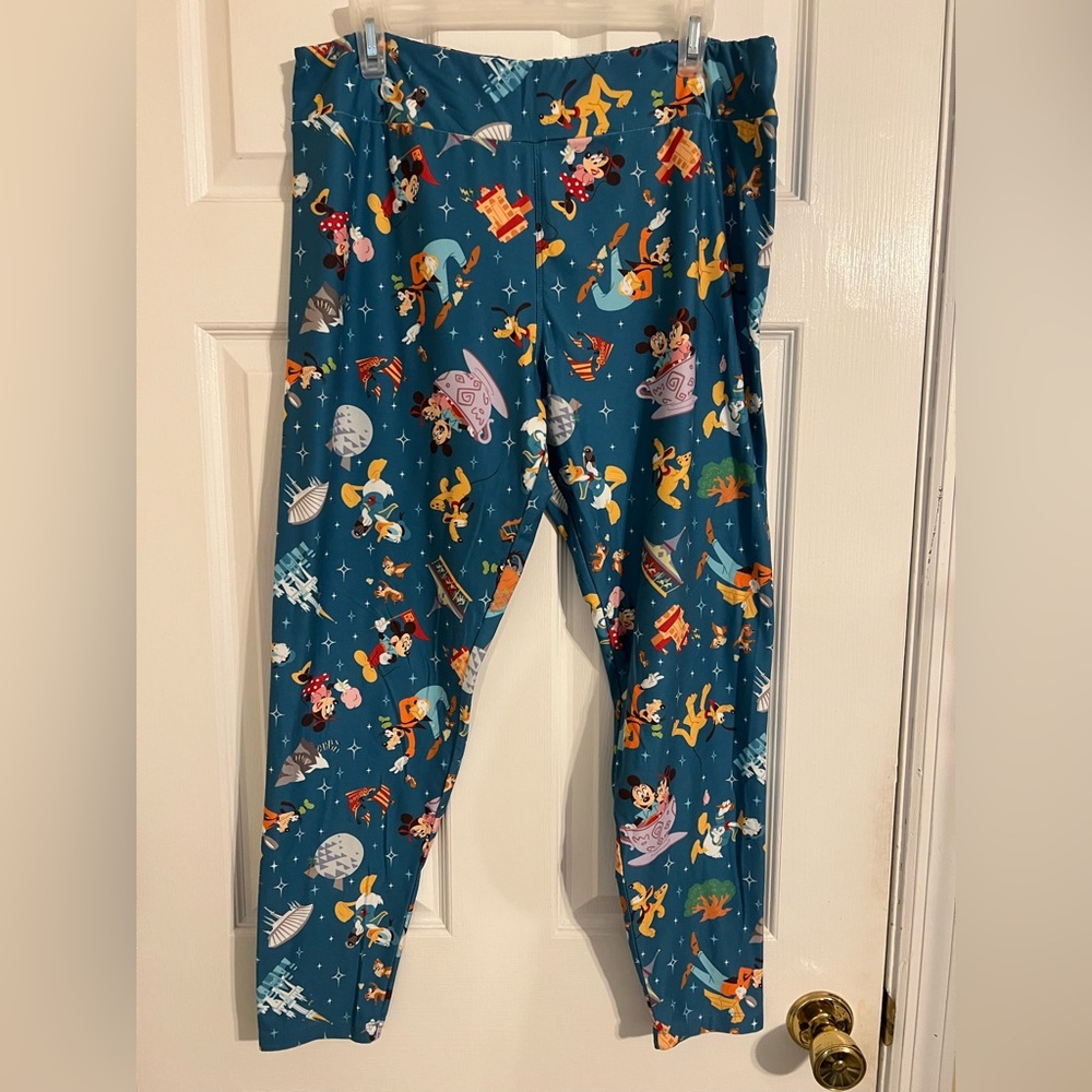 Disney Teal Blue Space Adventure Leggings with Character Print